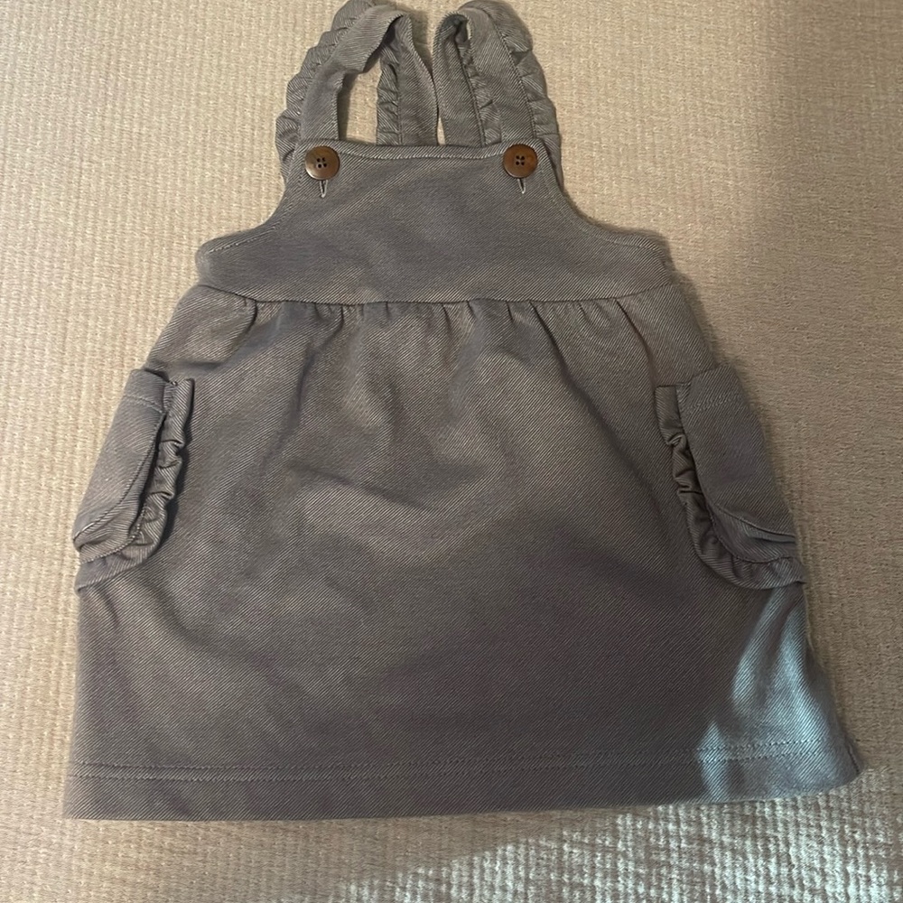 “Denim” Milkbarn Overall Dress 12-18 Mo Gray Jersey organic cotton